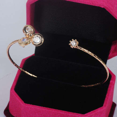 18K Yellow Gold Filled Bow Rhinestone Cuff Bangle Bracelet