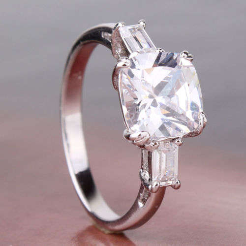 18k white gold filled hot sale three-stones ring Sz9