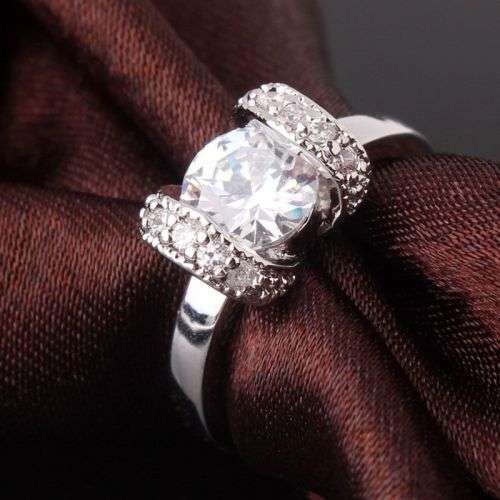 18k white gold filled engagement white sapphire Ring Sz7