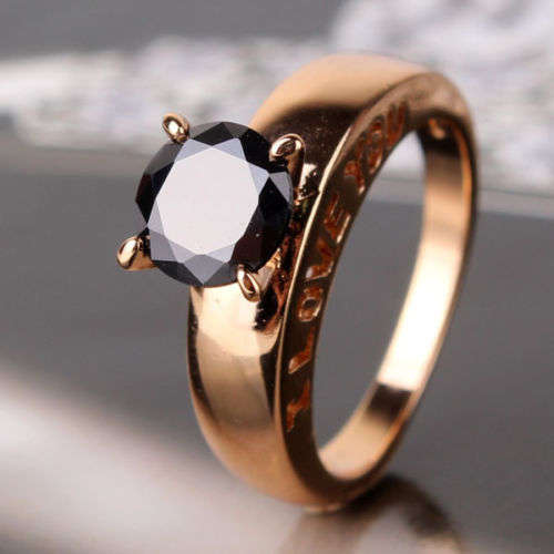 Engagement 18k gold filled black sapphire HOT SALE Solitaire ring Sz9