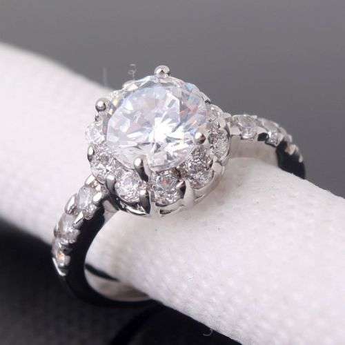Wedding design 18k white gold filled eternal white sapphire cluster ring Sz8