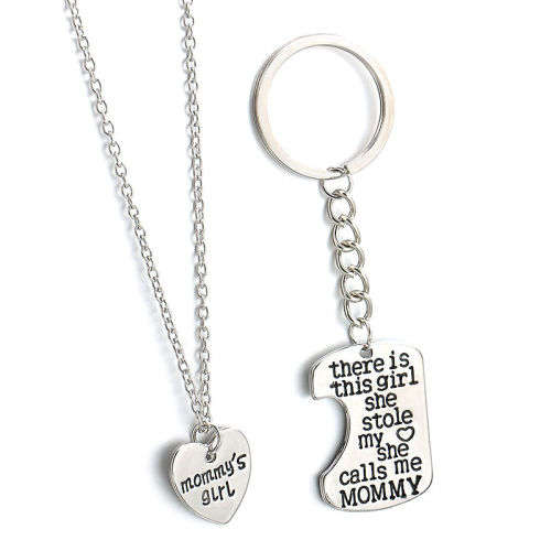 2PC Charm Family Gifts Hot Keychain & Necklace