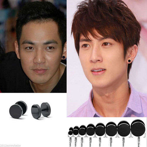2pcs / 8mm Men's Black Round Barbell Punk Gothic Stainless Steel Earrings
