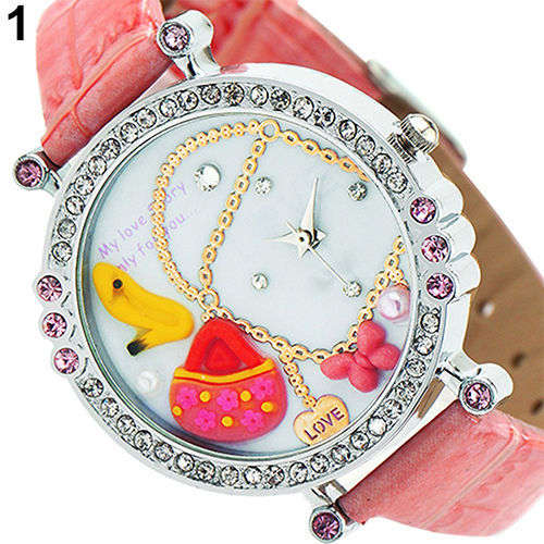 Exquisite Polymer Clay Crystal Leather Quartz Dial Wrist Watch