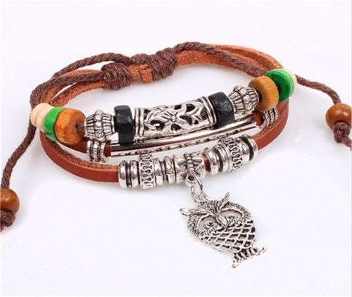 Leather Cute Lots Charm Wrap Bracelet Silver