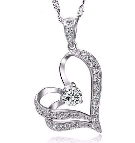 9K White Gold Filled AAA CZ Necklace with Pendant