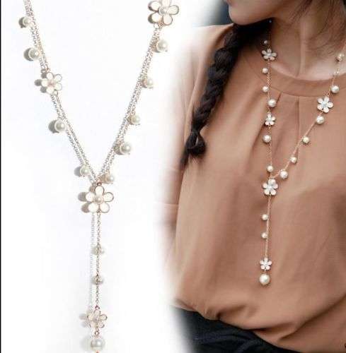 Fashion Chain Flower Pearl Choker Statement Bib Necklace