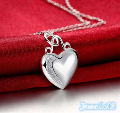 Crystal Heart 925 Sterling Silver Necklace+Chain