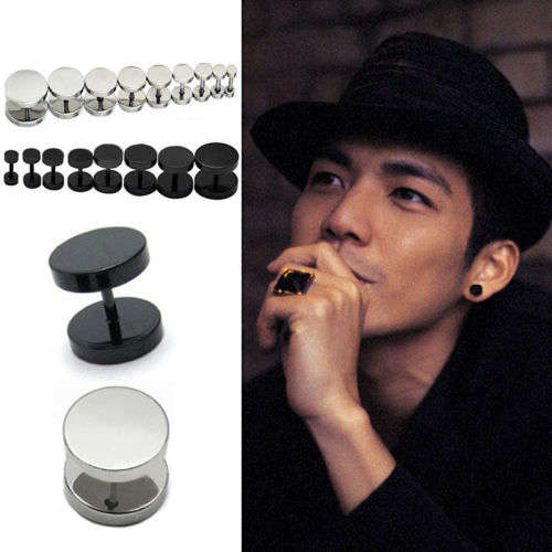 2PCS Round Barbell Stainless Steel Men's Earring Punk Gothic