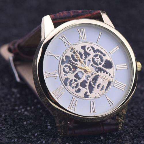 Rome Numbers Leather Band Analog Dial Quartz