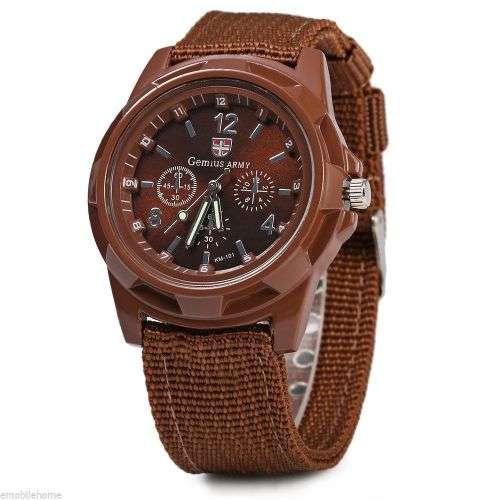 Gemius Solider Army Knitted Canvas Band Male Sport Quartz - BROWN