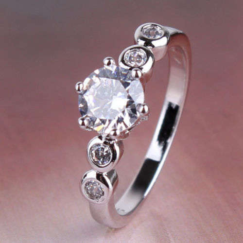 18k white gold filled white sapphire WEDDING gorgeous LUXURY ring Sz 9 / Sz R