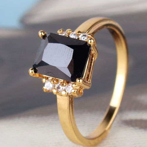 24k yellow gold filled black sapphire ring Sz9-SzR