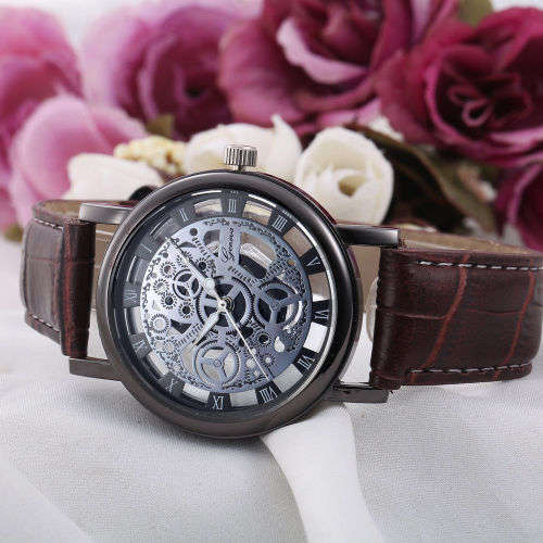 Geneva Military Hollow  Analog Quartz Stainless Steel Wrist Watch