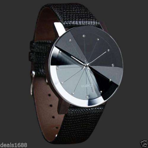 Luxury Men's Quartz Sport Military Stainless Steel Dial Leather Band Watch