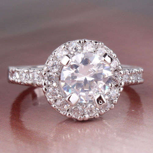 18k white gold filled cluster lady Ring Sz9-SzR