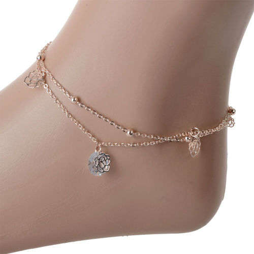 14K Gold Filled Crystal Handcraft Rose Flower Anklet & Bracelet
