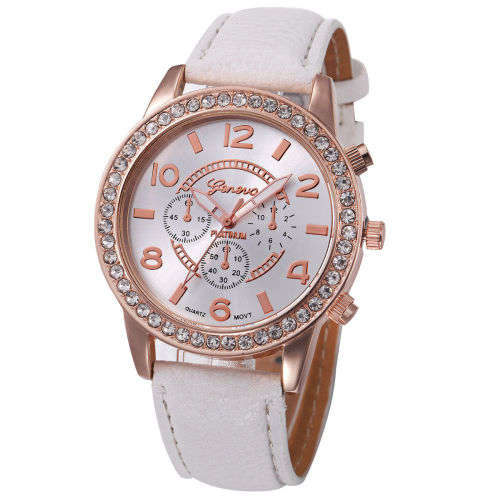 Geneva Luxury Diamond Analog Leather Quartz Wrist Watches
