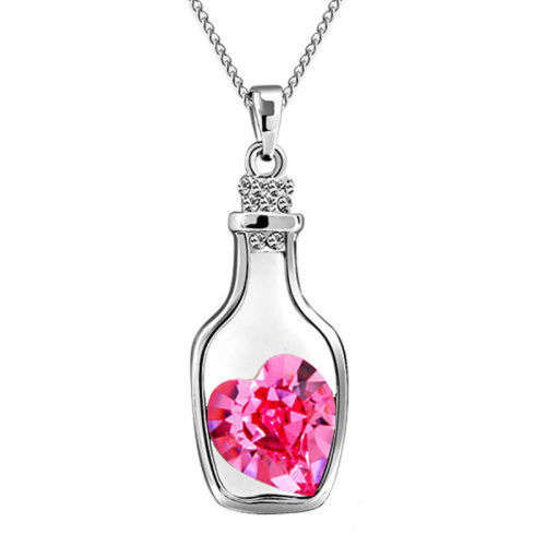 Rose Red Love Heart Crystal Necklace - Red Heart