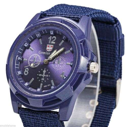 Gemius Solider Army Knitted Canvas Band Male Sport Quartz - BLUE