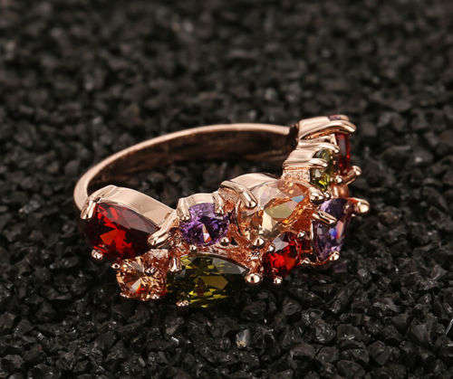 Gold Filled Colourful Crystal Cocktail Wedding Band Ring Jewelry SZ9