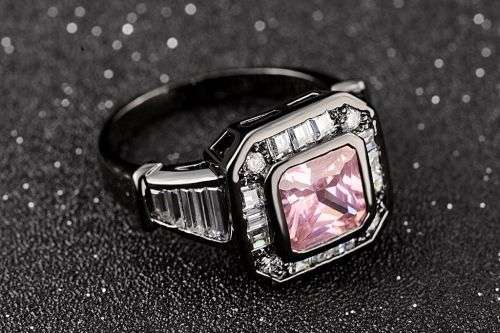 Black 18K Gold Filled Women Pink Topaz Engagement Ring Size10