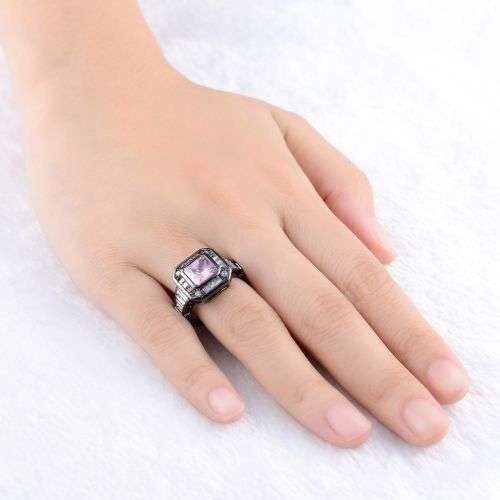 Black 18K Gold Filled Women Pink Topaz Engagement Ring Size10