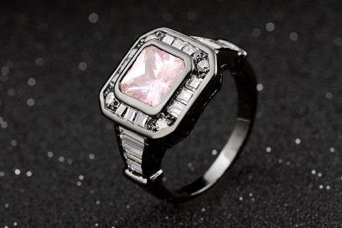 Black 18K Gold Filled Women Pink Topaz Engagement Ring Size10