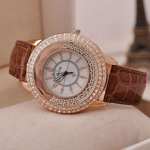 Crystal Diamond Rhinestone Watches - Brown