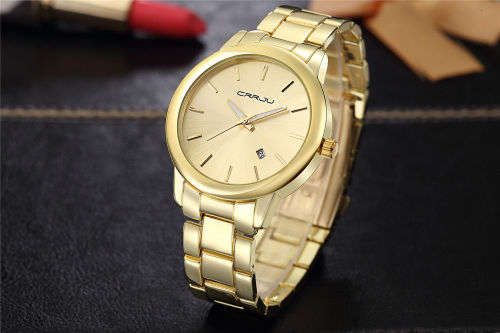 Luxury Men Stainless Steel Date Quartz Analog Sport Watch - Gold