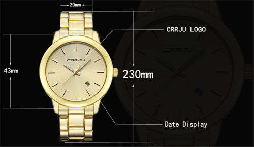 Luxury Men Stainless Steel Date Quartz Analog Sport Watch - Gold