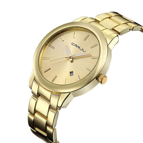 Luxury Men Stainless Steel Date Quartz Analog Sport Watch - Gold