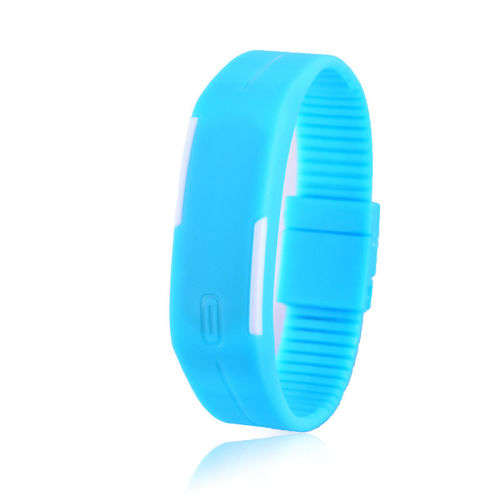 Sport LED Waterproof Rubber Bracelet Digital Date Wrist Watch - Blue