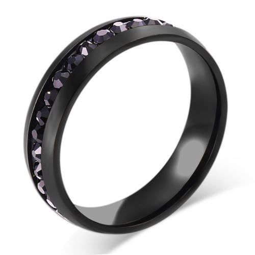 8MM Women Band Ring Wedding Stainless Steel Engagement Swarovski Black Sz7