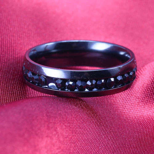 8MM Women Band Ring Wedding Stainless Steel Engagement Swarovski Black Sz7