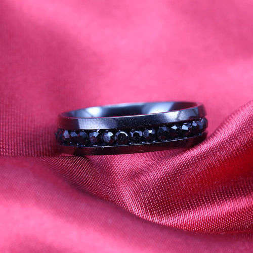 8MM Women Band Ring Wedding Stainless Steel Engagement Swarovski Black Sz7