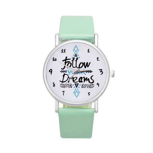 Ladies Letters Pattern Dial Leather Band watch