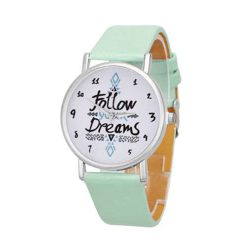 Ladies Letters Pattern Dial Leather Band watch