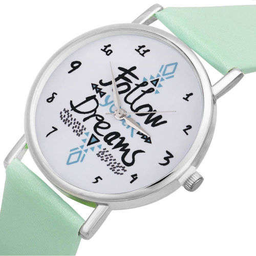 Ladies Letters Pattern Dial Leather Band watch