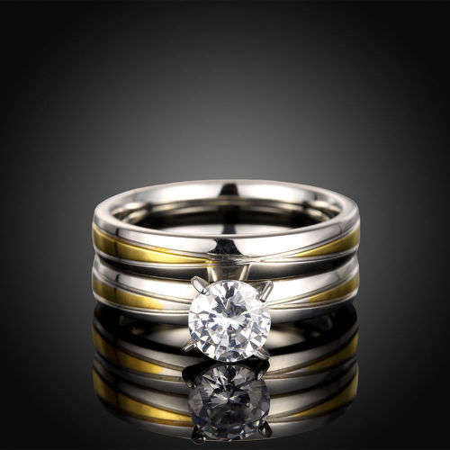 Cubic Zircon Stainless Steel Gold Filled Rings 2pcs - Sz9
