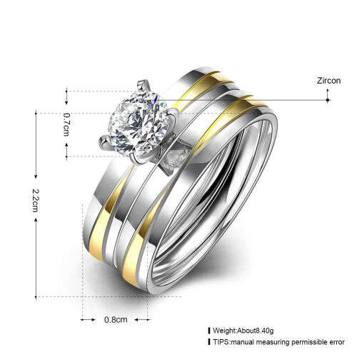 Cubic Zircon Stainless Steel Gold Filled Rings 2pcs - Sz9