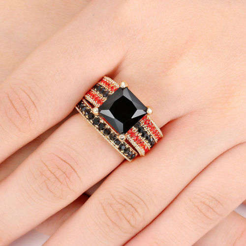 Princess Cut Sapphire Rings Set 10Kt Yellow Gold Filled Size 6