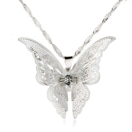 Silver Plated Openwork Butterfly Necklace Pendant For Gift