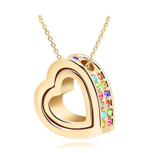 Gold Rhinestones Love Double Heart Charm