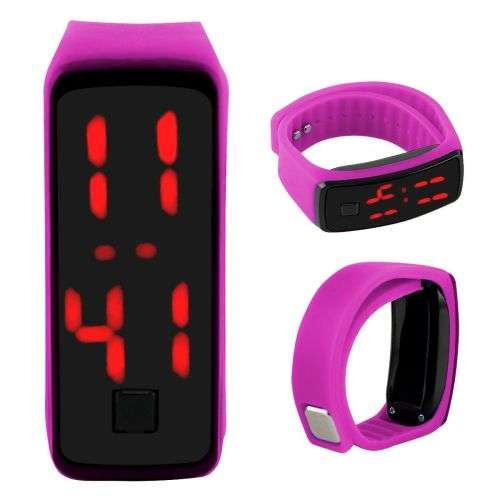 Striking Silicone Red LED Sport Bracelet Touch Digital Wrist Watch Rose Red