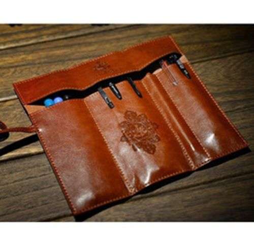 PU Leather Pencil Cosmetic Pouch Pocket Brush Holder Makeup Bag