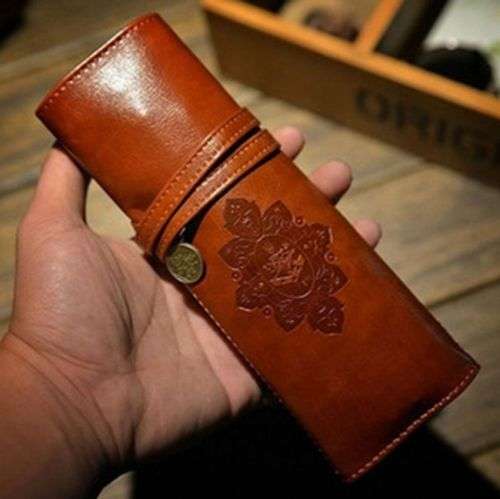 PU Leather Pencil Cosmetic Pouch Pocket Brush Holder Makeup Bag