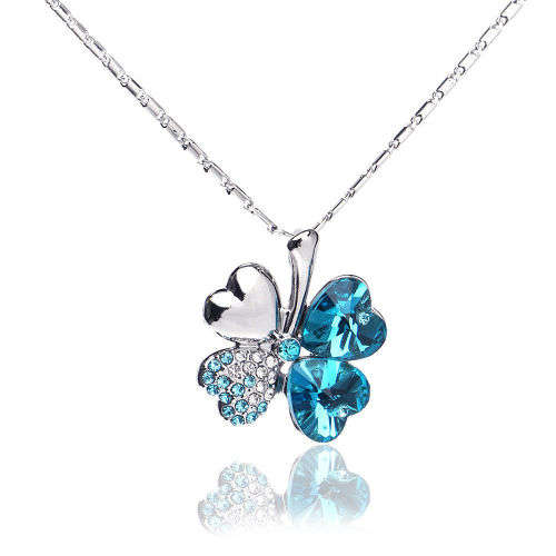 18k white gold plated rhinestone four leaf necklace