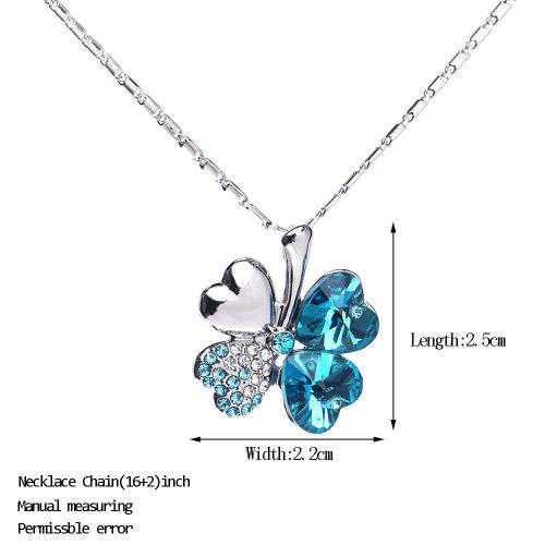 18k white gold plated rhinestone four leaf necklace