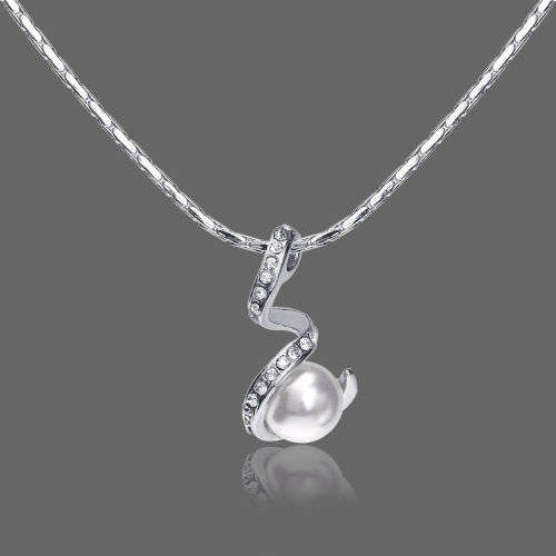 Long Pearl Pendant Necklace18k White Gold Plated Austrian Crystal